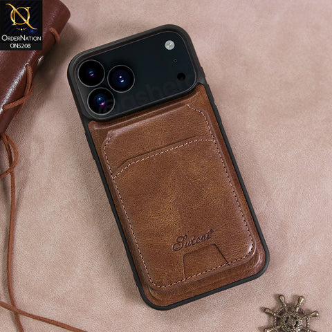 iPhone 17 Pro Cover - Brown - Luxury Leather Case with Magnetic Wallet and Kick Stand Holder