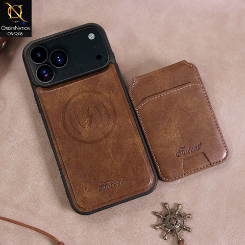 iPhone 17 Pro Cover - Brown - Luxury Leather Case with Magnetic Wallet and Kick Stand Holder