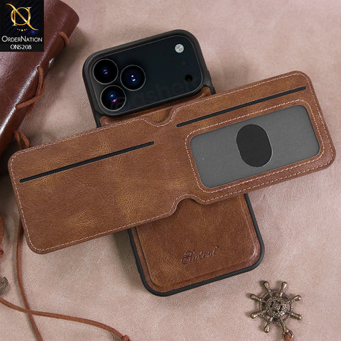iPhone 17 Pro Cover - Brown - Luxury Leather Case with Magnetic Wallet and Kick Stand Holder