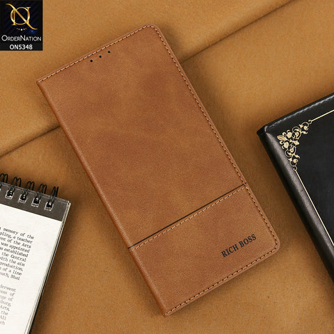 Samsung Galaxy S24 FE Cover - Brown - Classic Leather Rich Boss Wallet Magnetic Flip Book Case