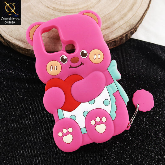 Infinix Hot 10 Play Cover - Dark Pink -   Endearing Adorable 3D Super Marshy Bear Case