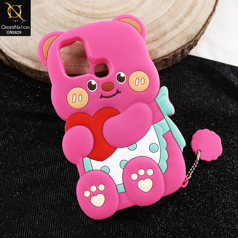 Infinix Hot 11 Play Cover - Dark Pink -   Endearing Adorable 3D Super Marshy Bear Case