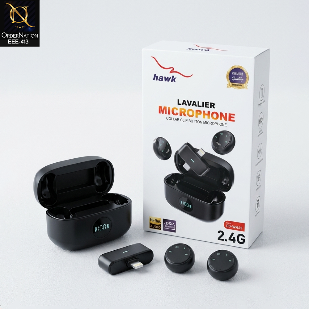 Hawk Lavalier Wireless Microphone PD-WM62 – 2.4G Collar Clip Mic For Andriod & IOS Devices