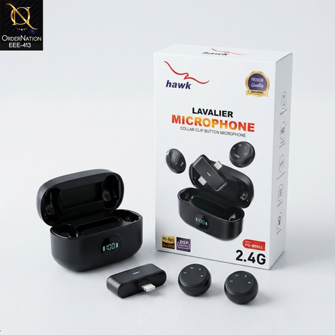 Hawk Lavalier Wireless Microphone PD-WM62 – 2.4G Collar Clip Mic For Andriod & IOS Devices