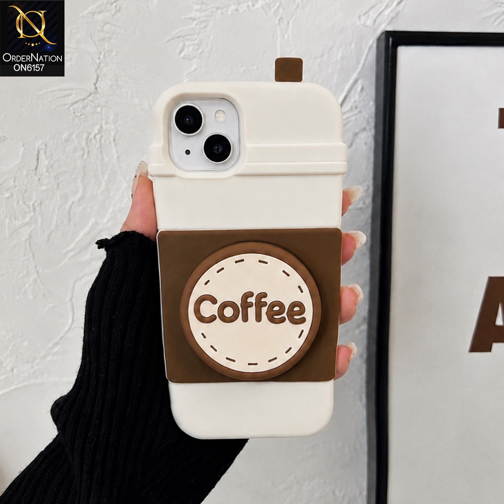 iPhone 13 Cover - Off White - Creative Beverage Cup Design Shockproof Protective Mobile Shell with Holder