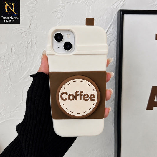 iPhone 15 Cover - Off White - Creative Beverage Cup Design Shockproof Protective Mobile Shell with Holder