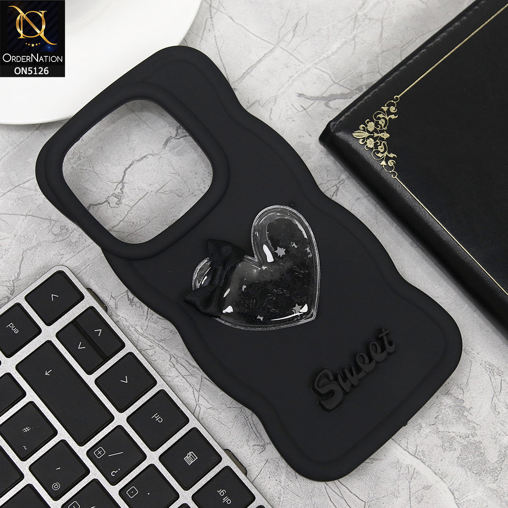Vivo V30e Cover - Black - New Trendy 3D Love Heart (Moving Shiny Stars Glitter) & Bow Sweet Candy Color Soft Silicon Case