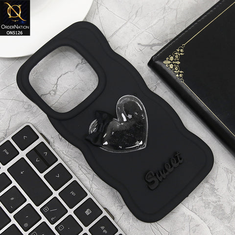 Vivo V30e Cover - Black - New Trendy 3D Love Heart (Moving Shiny Stars Glitter) & Bow Sweet Candy Color Soft Silicon Case