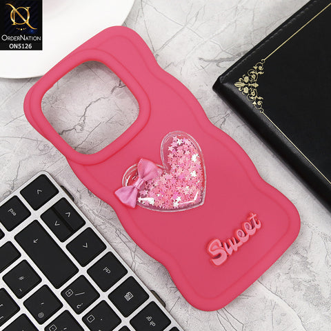 Vivo V30e Cover - Dark Pink - New Trendy 3D Love Heart (Moving Shiny Stars Glitter) & Bow Sweet Candy Color Soft Silicon Case