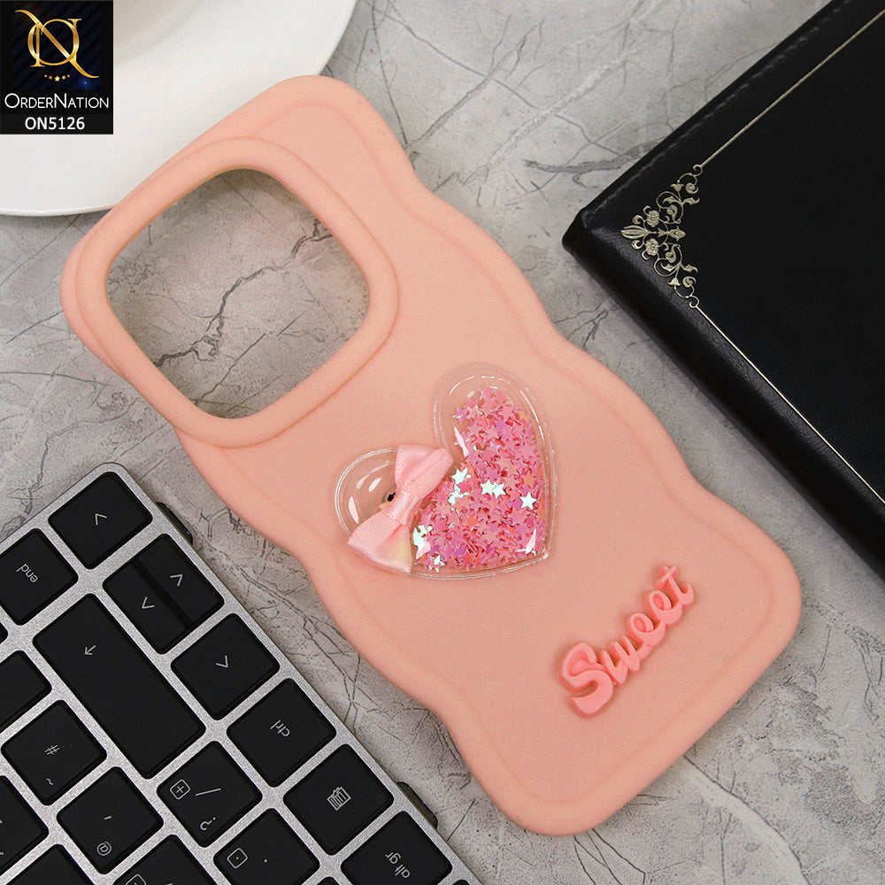 Vivo V30e Cover - Pink - New Trendy 3D Love Heart (Moving Shiny Stars Glitter) & Bow Sweet Candy Color Soft Silicon Case