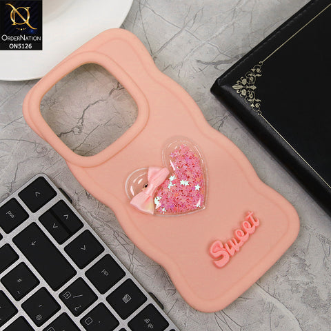 Vivo V30e Cover - Pink - New Trendy 3D Love Heart (Moving Shiny Stars Glitter) & Bow Sweet Candy Color Soft Silicon Case