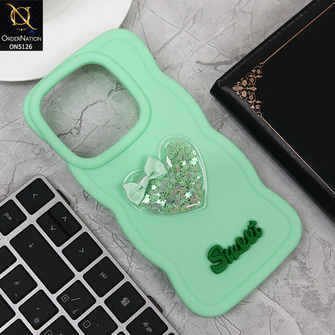 Vivo V30e Cover - Light Green - New Trendy 3D Love Heart (Moving Shiny Stars Glitter) & Bow Sweet Candy Color Soft Silicon Case