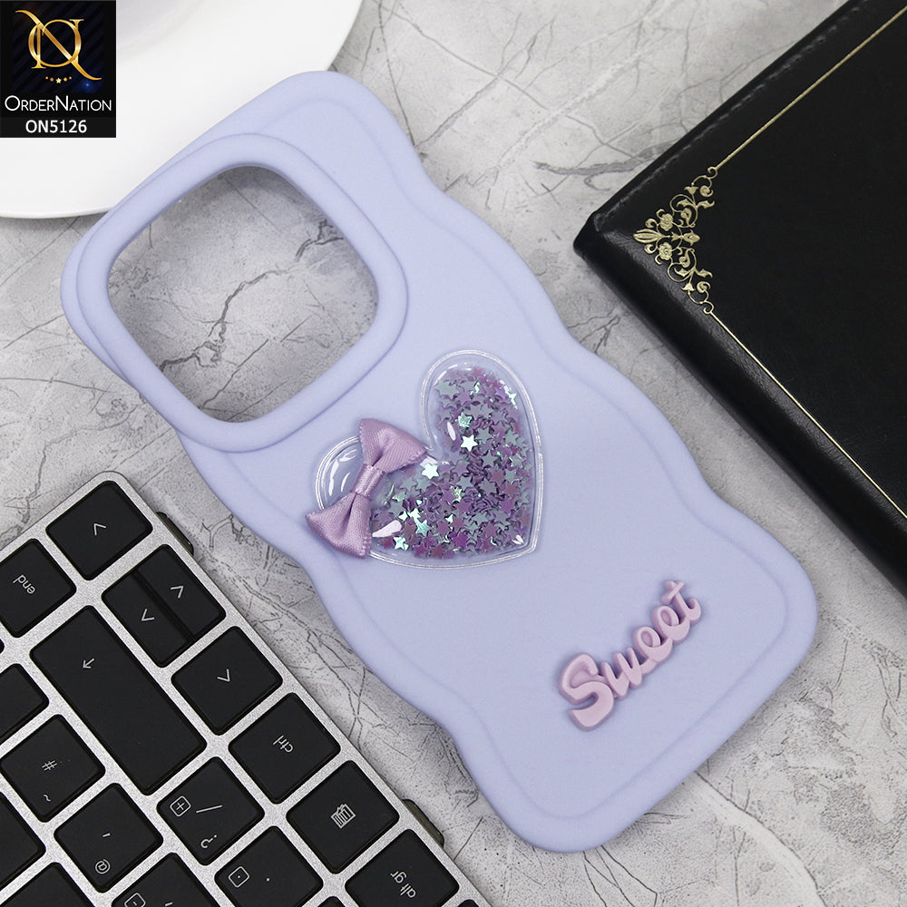 Vivo V30e Cover - Lilac - New Trendy 3D Love Heart (Moving Shiny Stars Glitter) & Bow Sweet Candy Color Soft Silicon Case