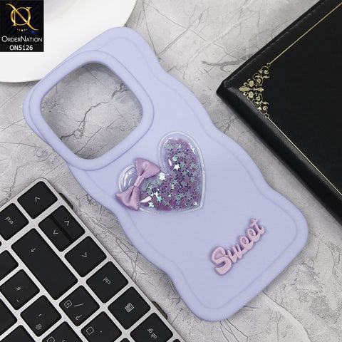 Vivo V30e Cover - Lilac - New Trendy 3D Love Heart (Moving Shiny Stars Glitter) & Bow Sweet Candy Color Soft Silicon Case