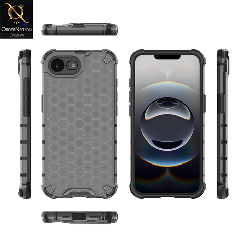 iPhone 16e Cover - Black - Airbag Shockproof Hybrid Honeycomb Transparent Case