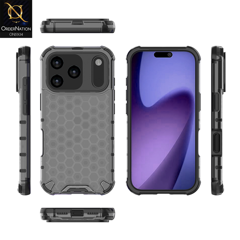 iPhone 17 Pro Cover - Black - Airbag Shockproof Hybrid Honeycomb Transparent Case