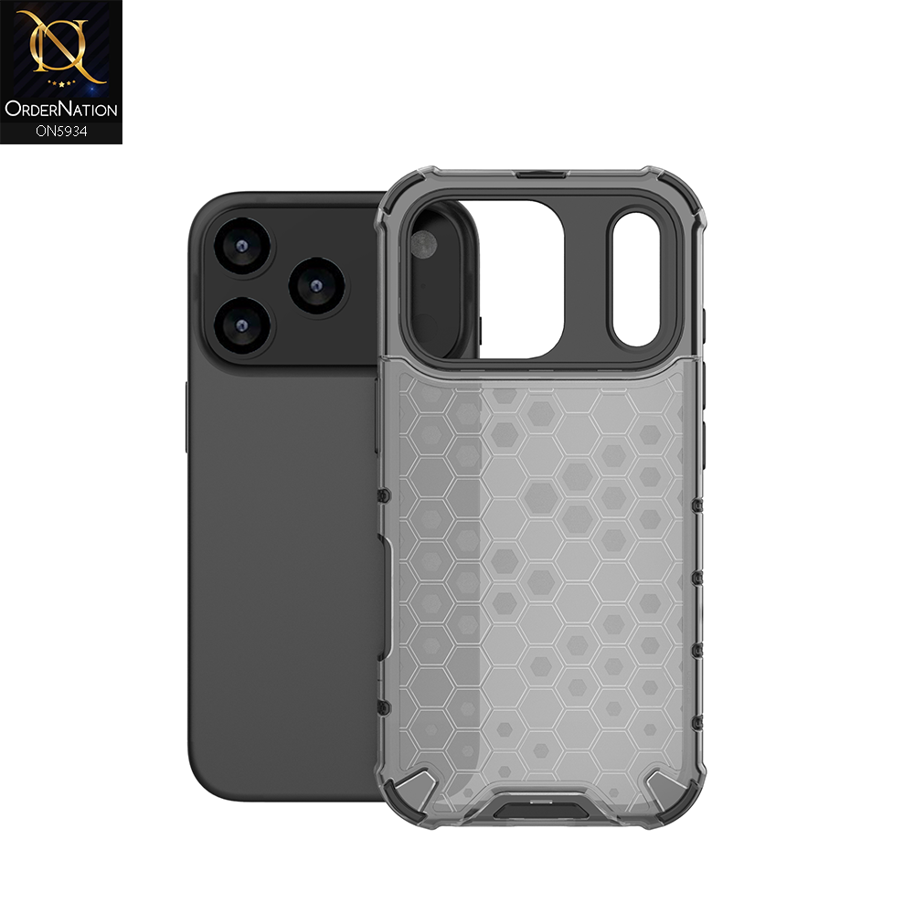iPhone 17 Pro Cover - Black - Airbag Shockproof Hybrid Honeycomb Transparent Case