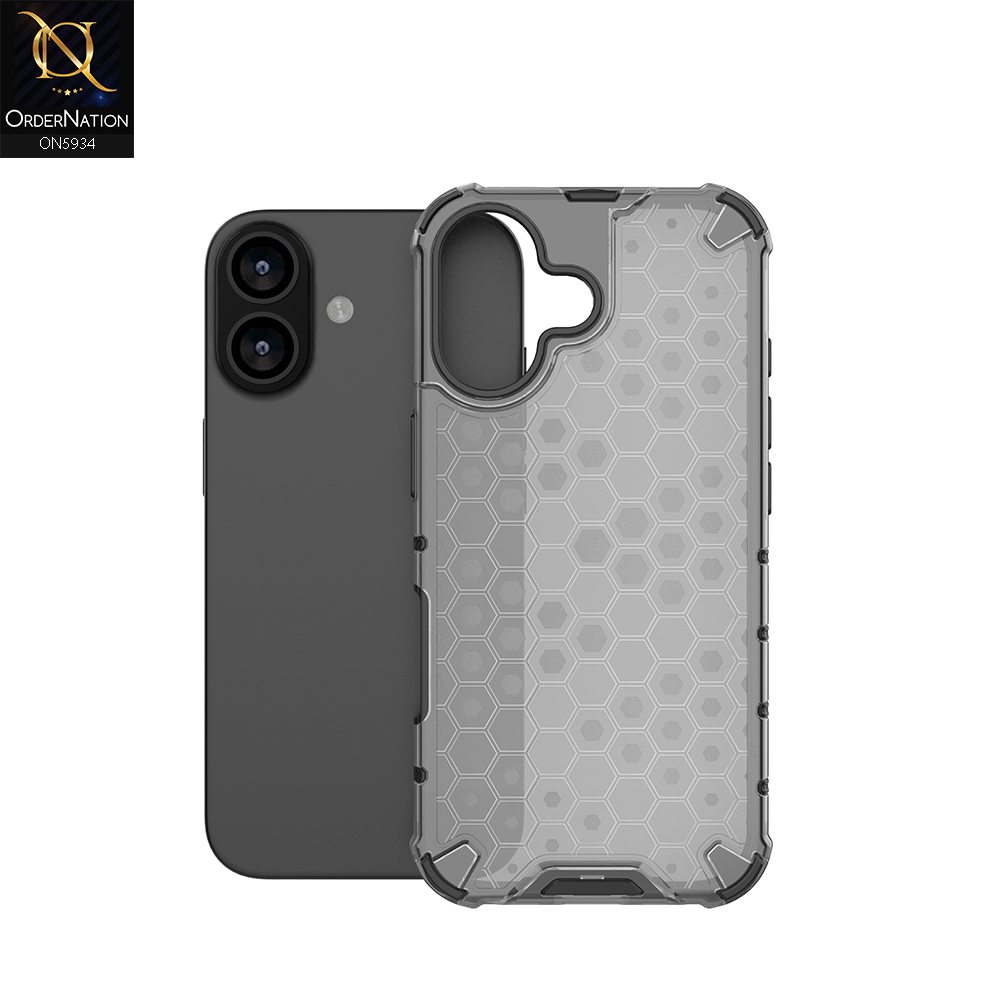 iPhone 17 Cover - Black - Airbag Shockproof Hybrid Honeycomb Transparent Case