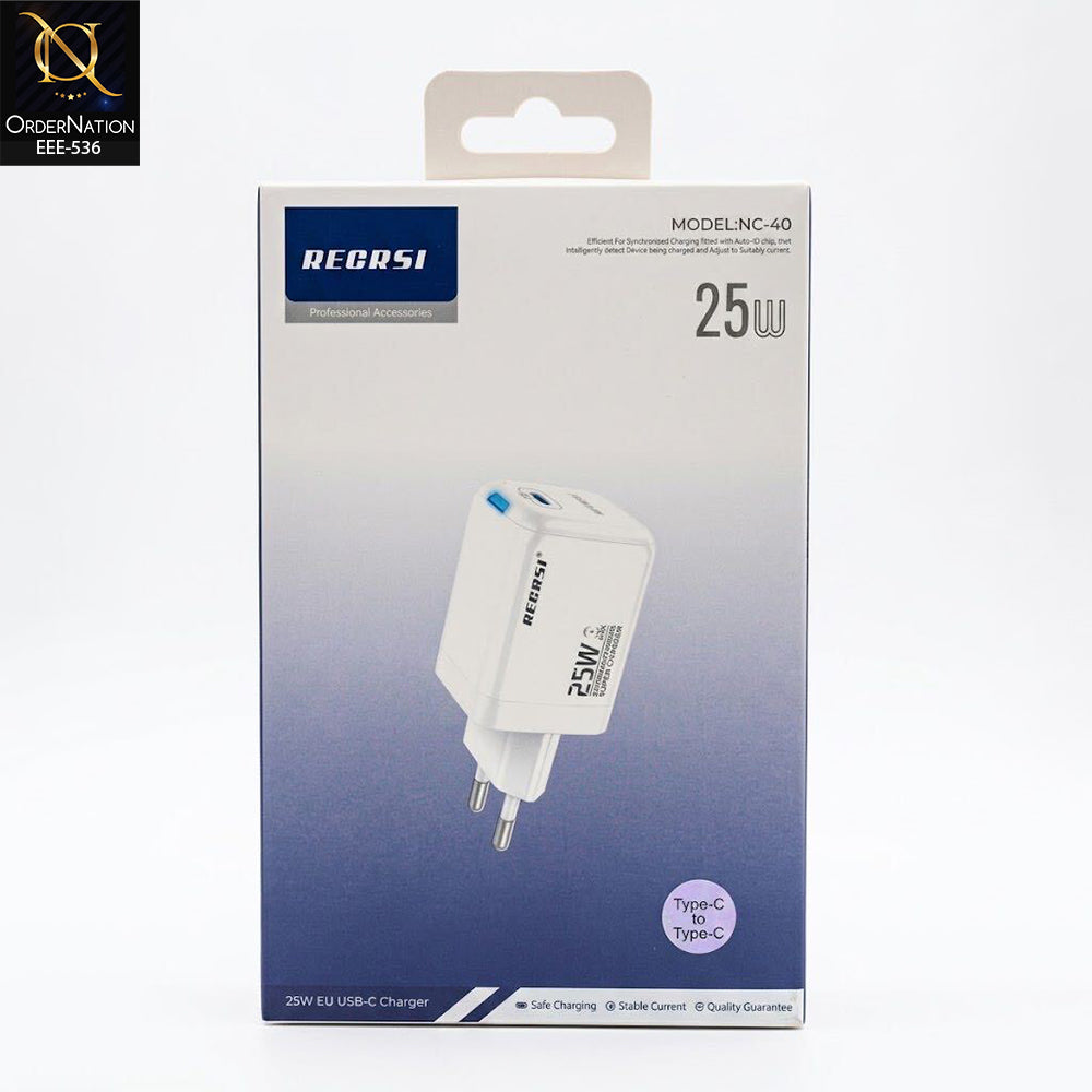 Recrsi 25W USB-C Fast Charger Adapter Type-C to Type-C – Model NC-40