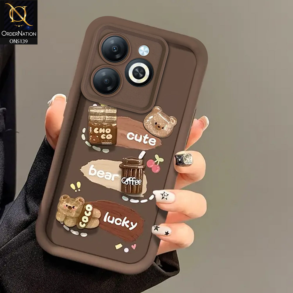 Infinix Smart 8 - Brown - Trendy 3D Cute Cartoon And Coffee Chocolate Soft Silicon Shockproof Case With Camera Protection