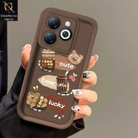 Infinix Smart 8 - Brown - Trendy 3D Cute Cartoon And Coffee Chocolate Soft Silicon Shockproof Case With Camera Protection