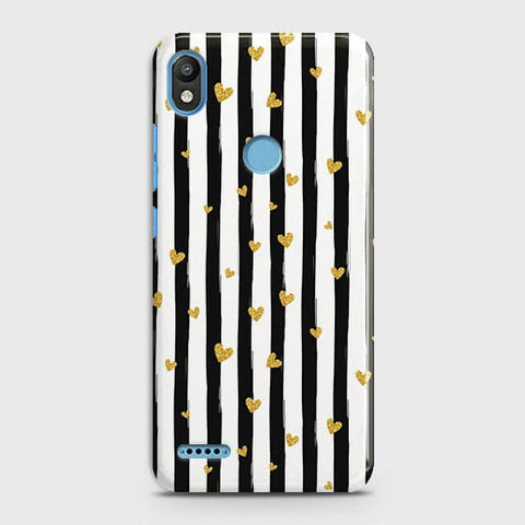 Infinix Smart 2 / X5515 Cover - Trendy Black & White Lining With Golden Hearts Printed Hard Case with Life Time Colors Guarantee B (34) 1 ( Fast Delivery )