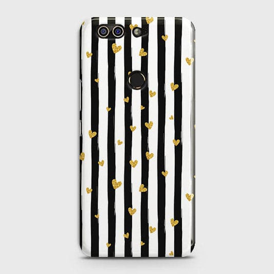 Infinix Zero 5 Cover - Trendy Black & White Lining With Golden Hearts Printed Hard Case with Life Time Colors Guarantee ( Fast Delivery )