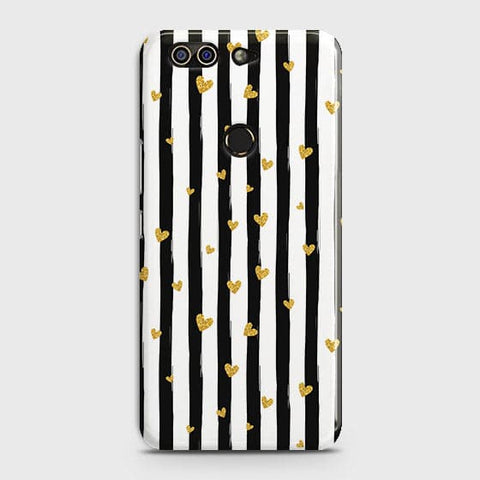Infinix Zero 5 Cover - Trendy Black & White Lining With Golden Hearts Printed Hard Case with Life Time Colors Guarantee ( Fast Delivery )
