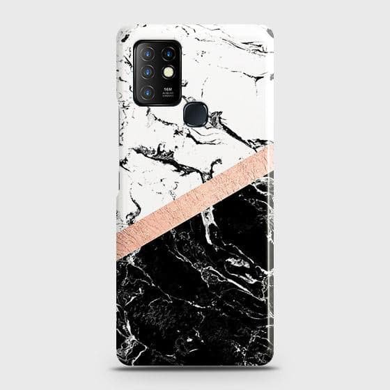 Infinix Hot 10 Cover - Black & White Marble With Chic RoseGold Strip Case with Life Time Colors Guarantee(B31)\ ( Fast Delivery )