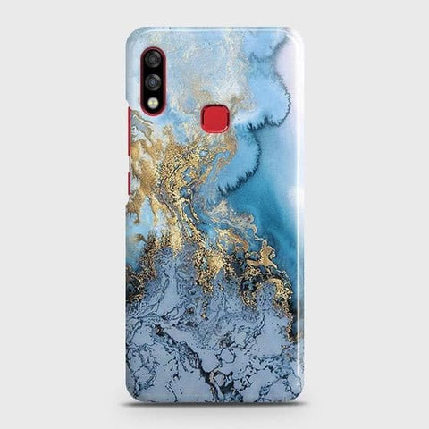 Infinix Hot 7 ProCover - Trendy Golden & Blue Ocean Marble Printed Hard Case with Life Time Colors Guarantee ( Fast Delivery )