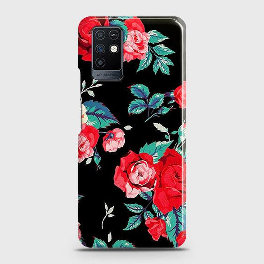 Infinix Note 10 Cover - Luxury Vintage Red Flowers Printed Hard Case with Life Time Colors Guarantee ( Fast Delivery )