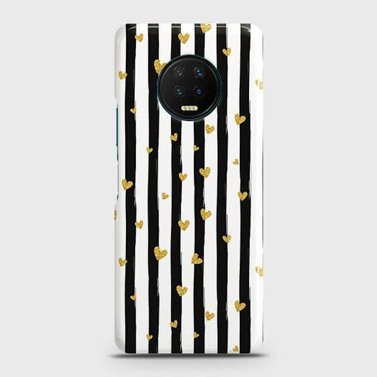 Infinix Note 7 Cover - Trendy Black & White Lining With Golden Hearts Printed Hard Case with Life Time Colors Guarantee ( Fast Delivery )