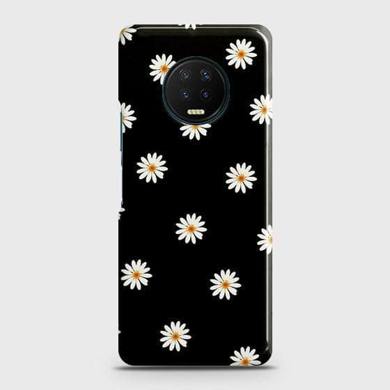 Infinix Note 7 Cover - Matte Finish - White Bloom Flowers with Black Background Printed Hard Case with Life Time Colors Guarantee ( Fast Delivery )
