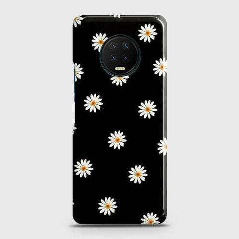 Infinix Note 7 Cover - Matte Finish - White Bloom Flowers with Black Background Printed Hard Case with Life Time Colors Guarantee ( Fast Delivery )