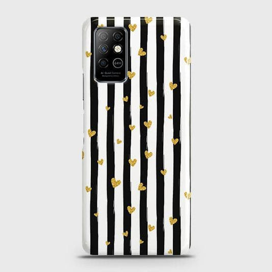 Infinix Note 8 Cover - Trendy Black & White Lining With Golden Hearts Printed Hard Case with Life Time Colors Guarantee (Fast Delivery)