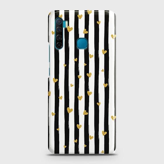 Infinix S5 Lite Cover - Trendy Black & White Lining With Golden Hearts Printed Hard Case with Life Time Colors Guarantee(1b27) ( Fast Delivery )