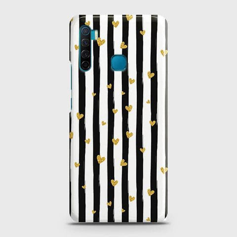 Infinix S5 Lite Cover - Trendy Black & White Lining With Golden Hearts Printed Hard Case with Life Time Colors Guarantee(1b27) ( Fast Delivery )