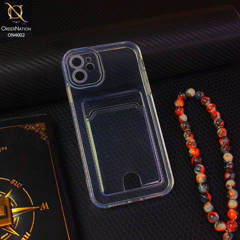 iPhone 11 Cover - Transparent - Soft 4D Design Smart Pocket Card Holder Transparent Clear Soft Case