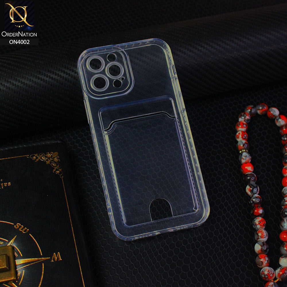 iPhone 12 Pro Cover - Transparent - Soft 4D Design Smart Pocket Card Holder Transparent Clear Soft Case
