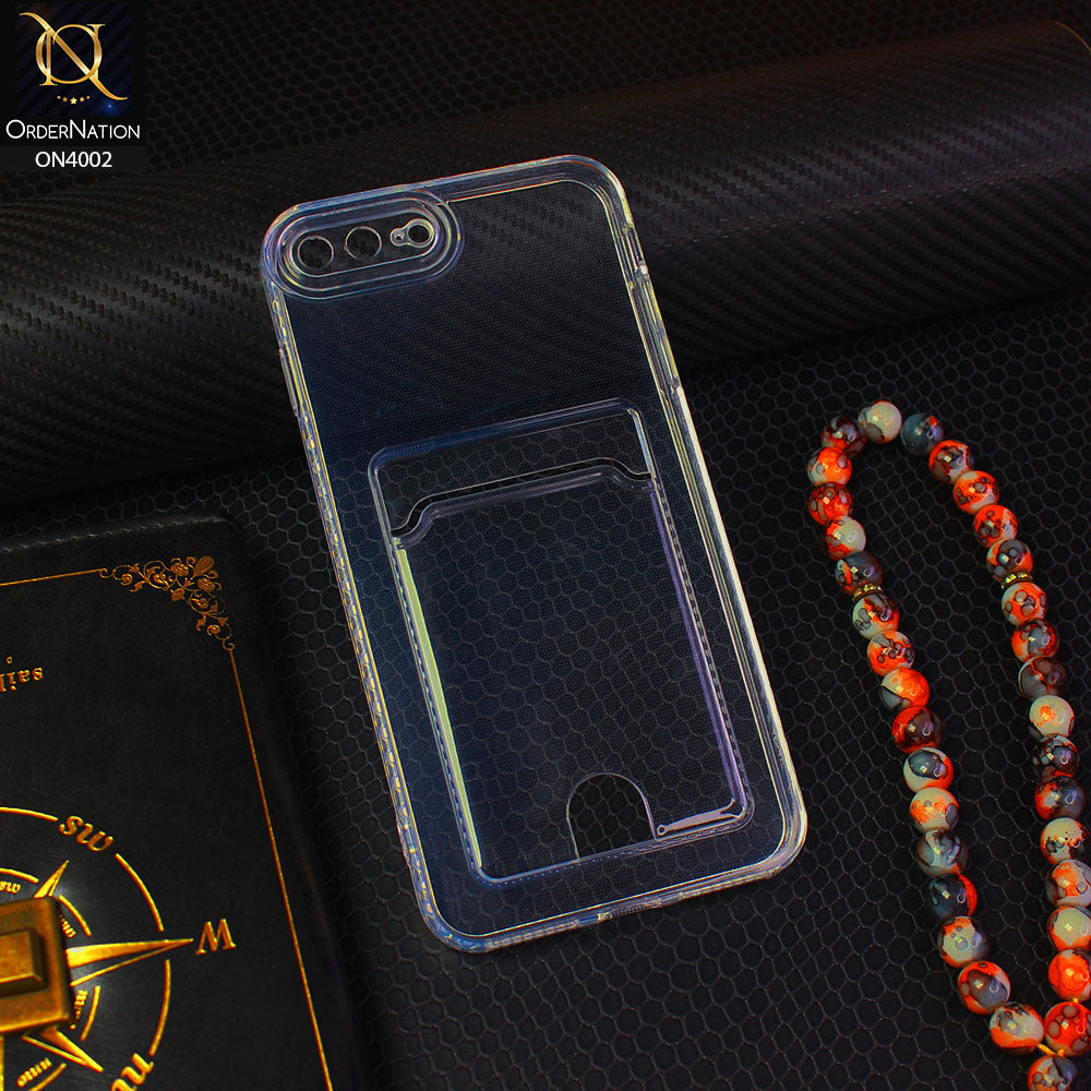 iPhone 8 Plus / 7 Plus Cover - Transparent - Soft 4D Design Smart Pocket Card Holder Transparent Clear Soft Case