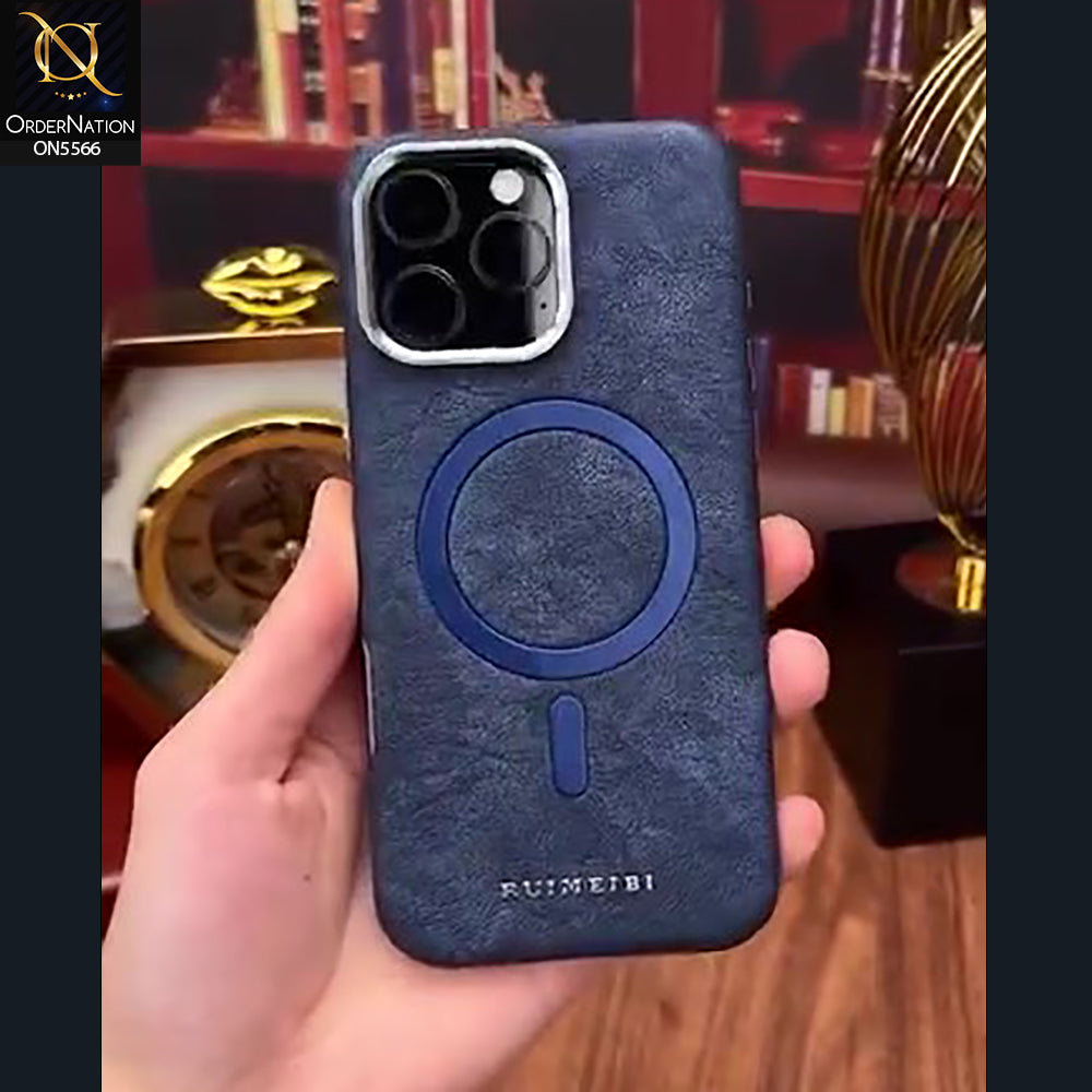 iPhone 16 Pro Max Cover - Blue - New Premium RUIMEIBI High Quality Leather Textured  Case With Magsafe Soft Case