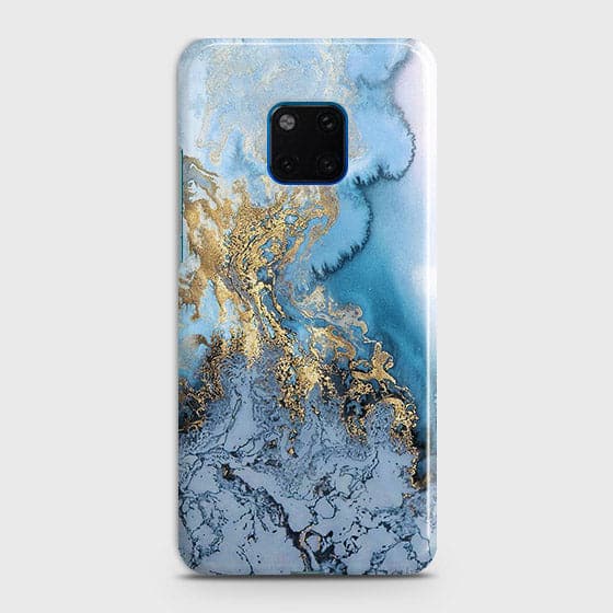 Huawei Mate 20 Pro - Trendy Golden & Blue Ocean Marble Printed Hard Case with Life Time Colors Guarantee (Fast Delivery)