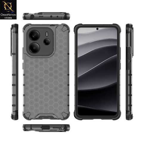 Xiaomi Redmi Note 14 4G Cover - Black - Airbag Shockproof Hybrid Honeycomb Transparent Case