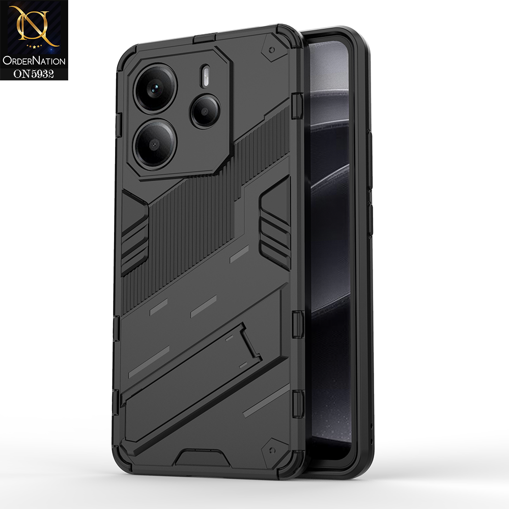 Xiaomi Redmi Note 14 4G Cover - Black - New Ultra Punk TPU Shockproof Phone Case with Kickstand And Camera Protection
