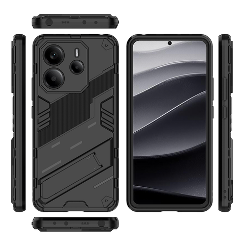 Xiaomi Redmi Note 14 4G Cover - Black - New Ultra Punk TPU Shockproof Phone Case with Kickstand And Camera Protection