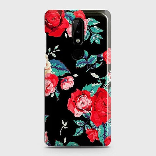Nokia 3.1 Plus Cover - Luxury Vintage Red Flowers Printed Hard Case with Life Time Colors Guarantee ( Fast Delivery )