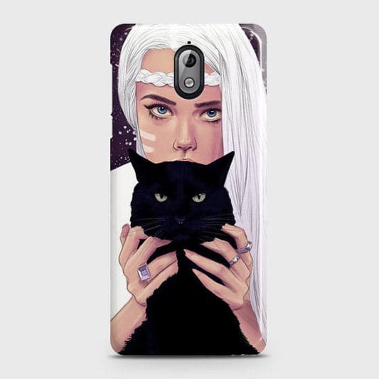 Nokia 3.1 Cover - Trendy Wild Black Cat Printed Hard Case with Life Time Colors Guarantee ( Fast Delivery )