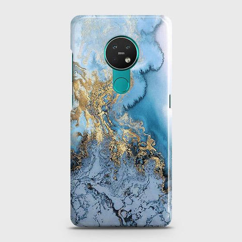 Nokia 7.2 Cover - Trendy Golden & Blue Ocean Marble Printed Hard Case with Life Time Colors Guarantee (Fast Delivery)