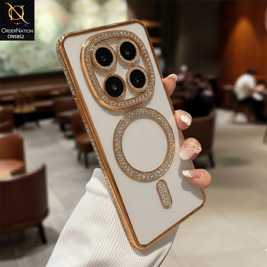 Xiaomi Redmi Note 14 Pro 5G Cover - Golden - New Prime Opulent Luxurious Rhinestones Clear Case With MagSafe And Camera Protection