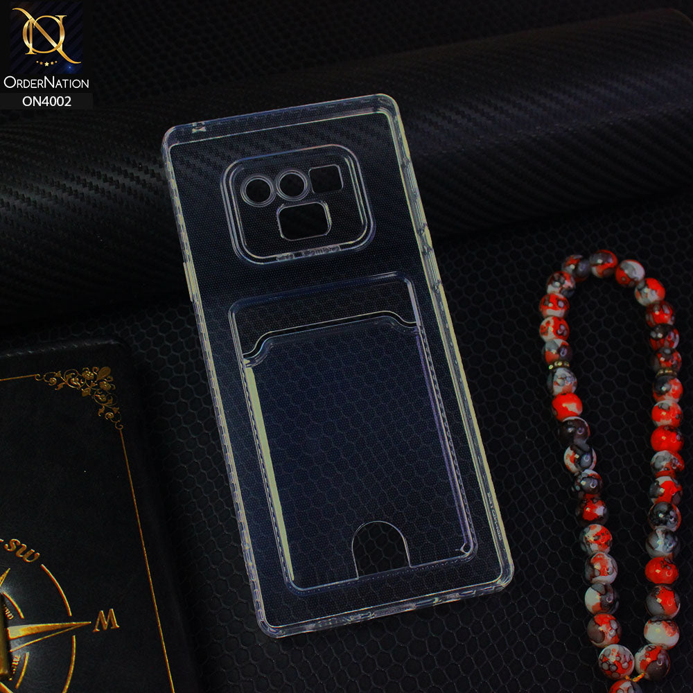 Samsung Galaxy Note 9 Cover - Transparent - Soft 4D Design Smart Pocket Card Holder Transparent Clear Soft Case